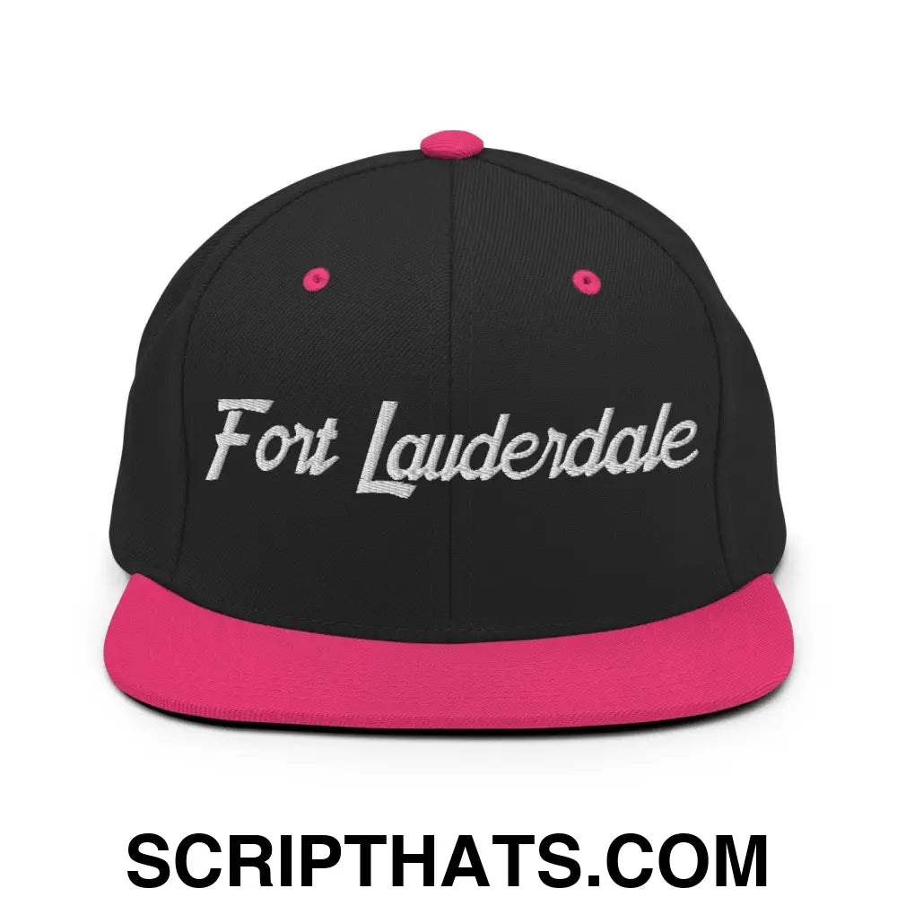 Fort Lauderdale Script Snapback Hat Black Neon Pink