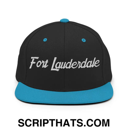 Fort Lauderdale Script Snapback Hat Black Teal