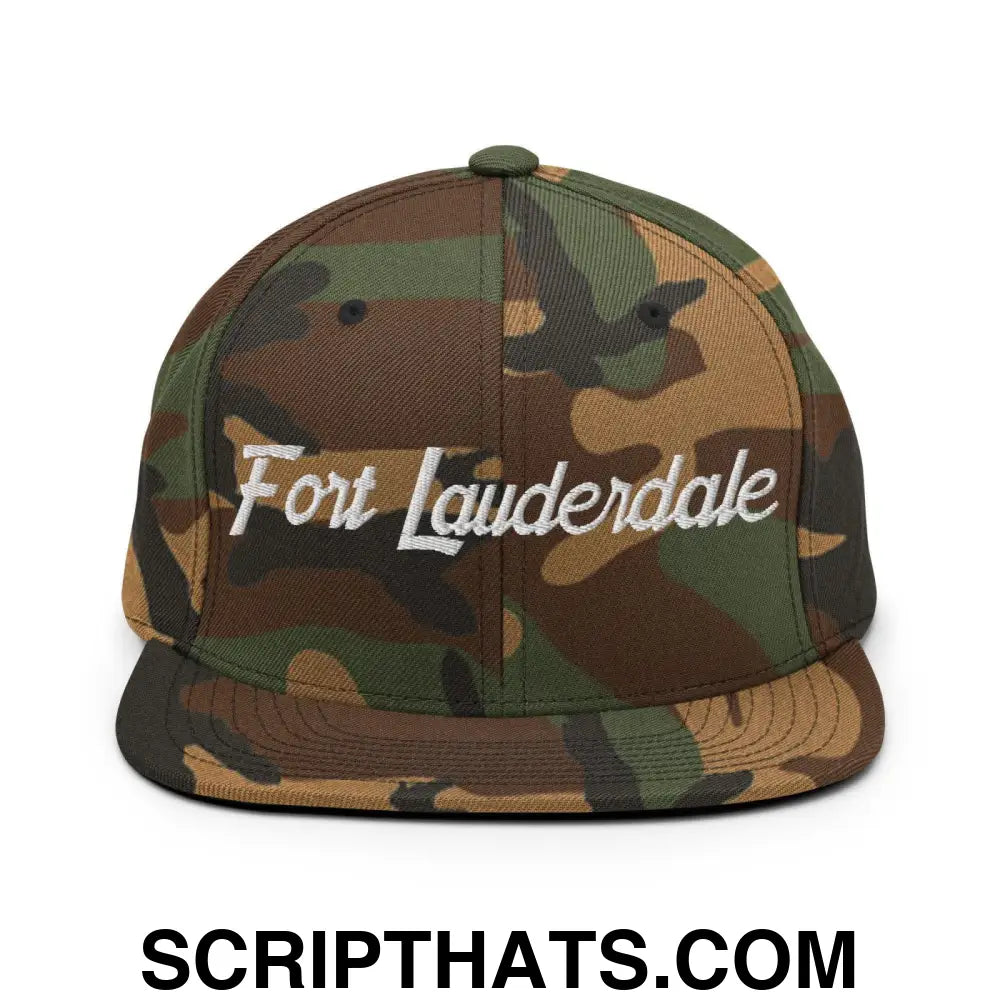 Fort Lauderdale Script Snapback Hat Green Camo