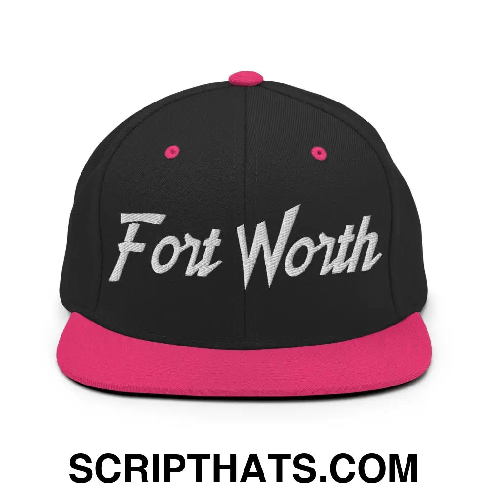 Fort Worth Script Snapback Hat Black Neon Pink