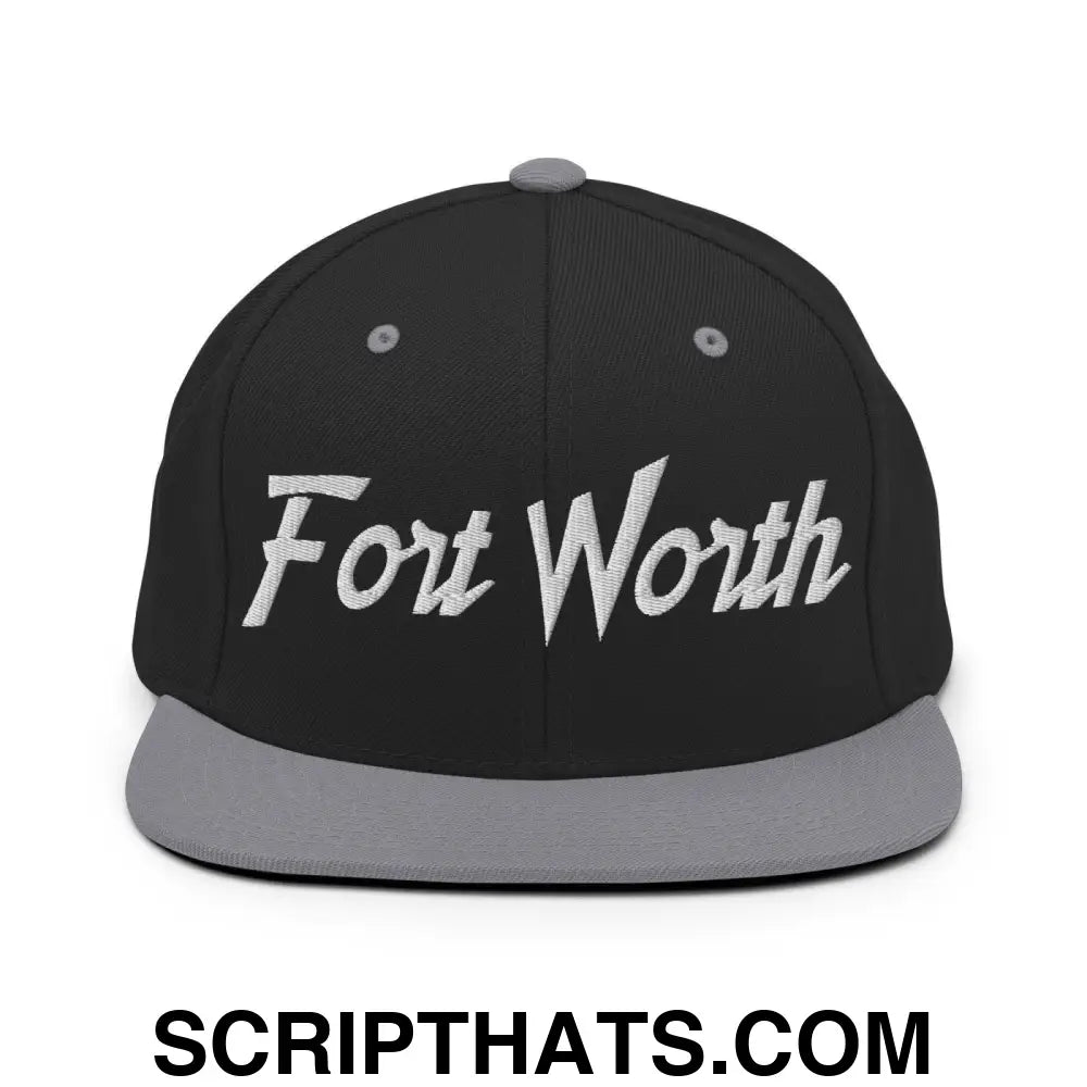 Fort Worth Script Snapback Hat Black Silver