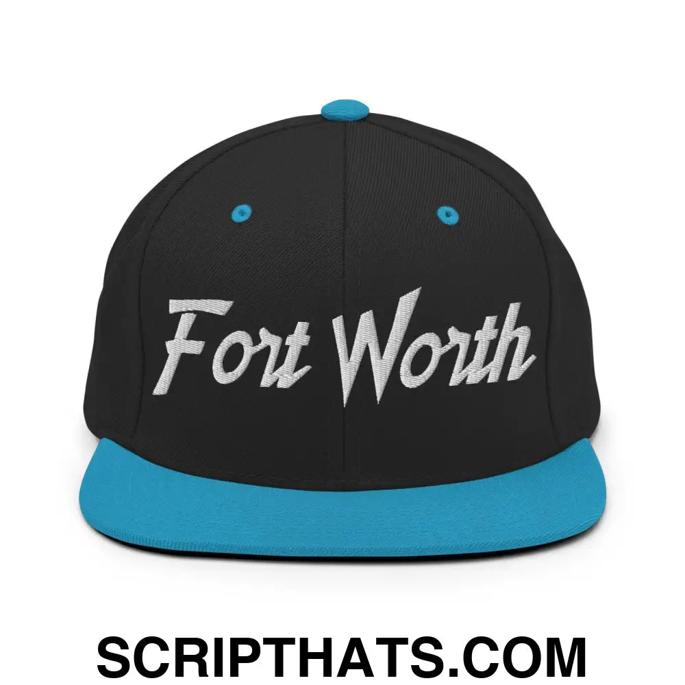 Fort Worth Script Snapback Hat Black Teal