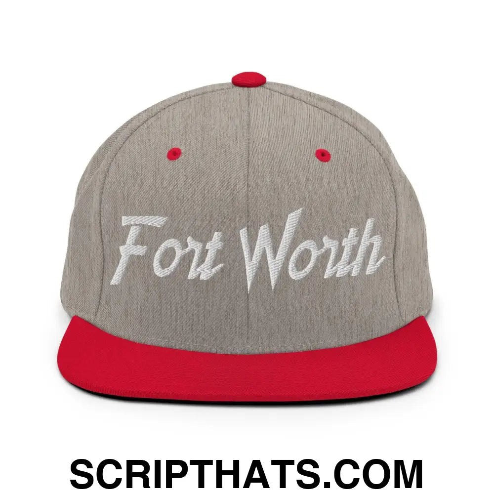 Fort Worth Script Snapback Hat Heather Grey Red