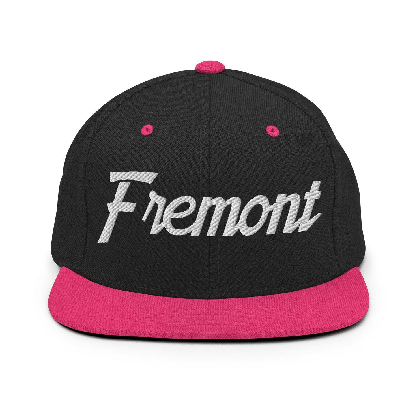 Fremont Script Snapback Hat Black Neon Pink