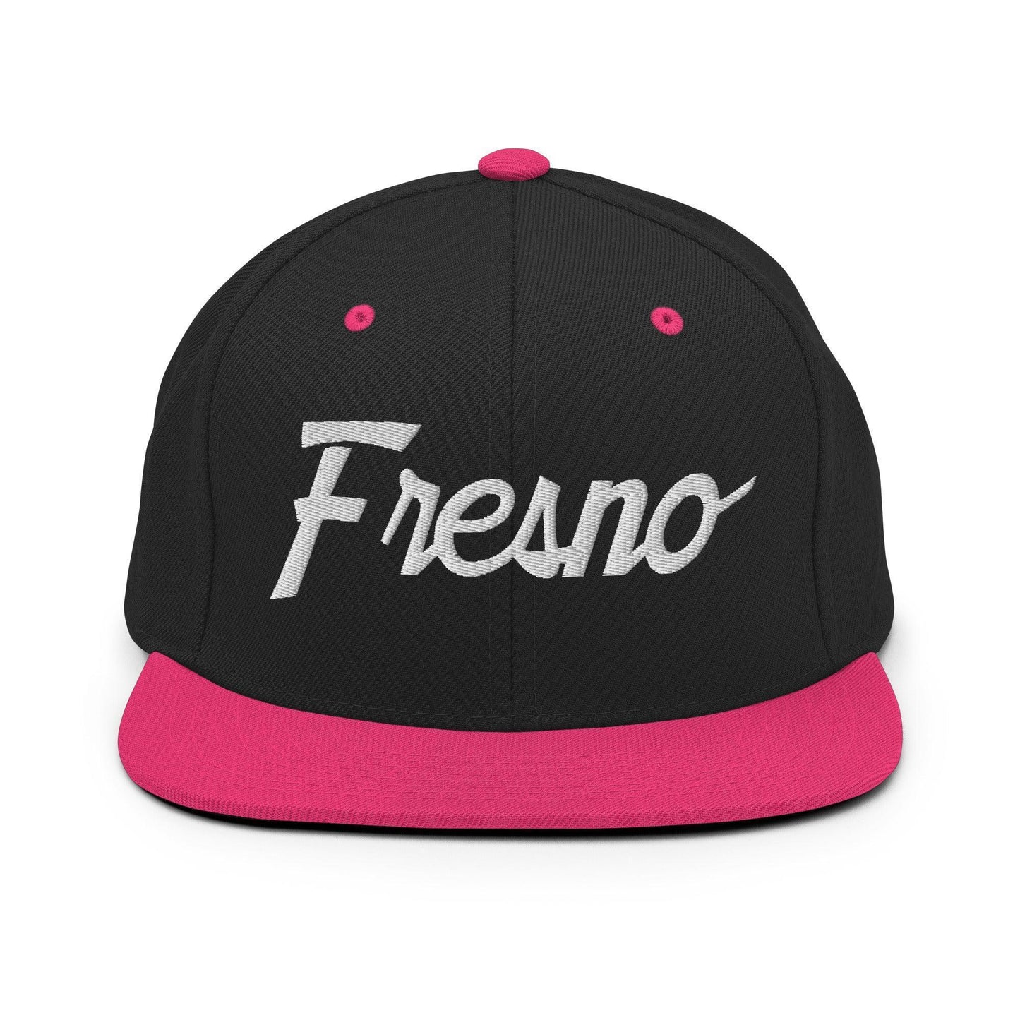 Fresno Script Snapback Hat Black Neon Pink