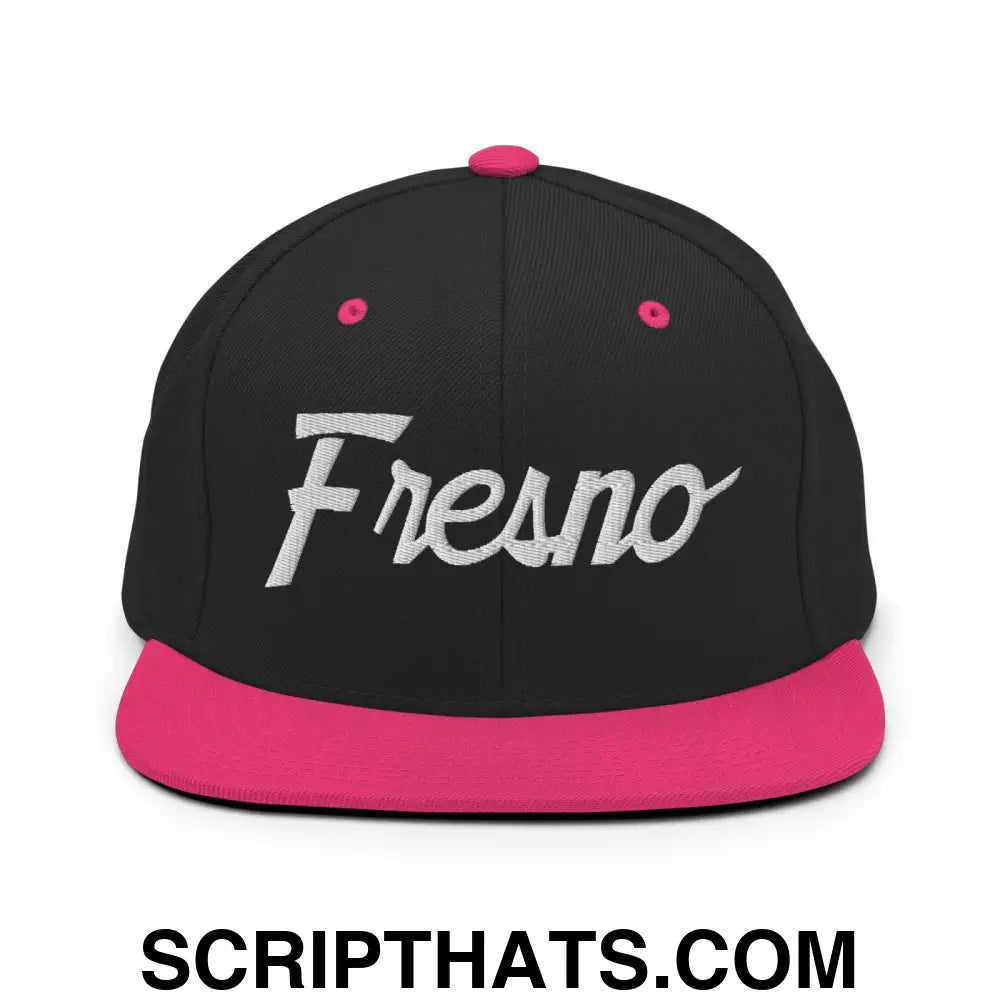 Fresno Script Snapback Hat Black Neon Pink