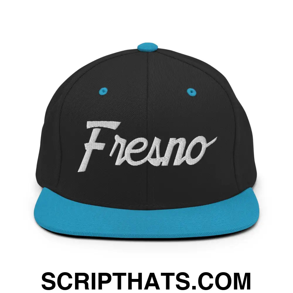 Fresno Script Snapback Hat Black Teal