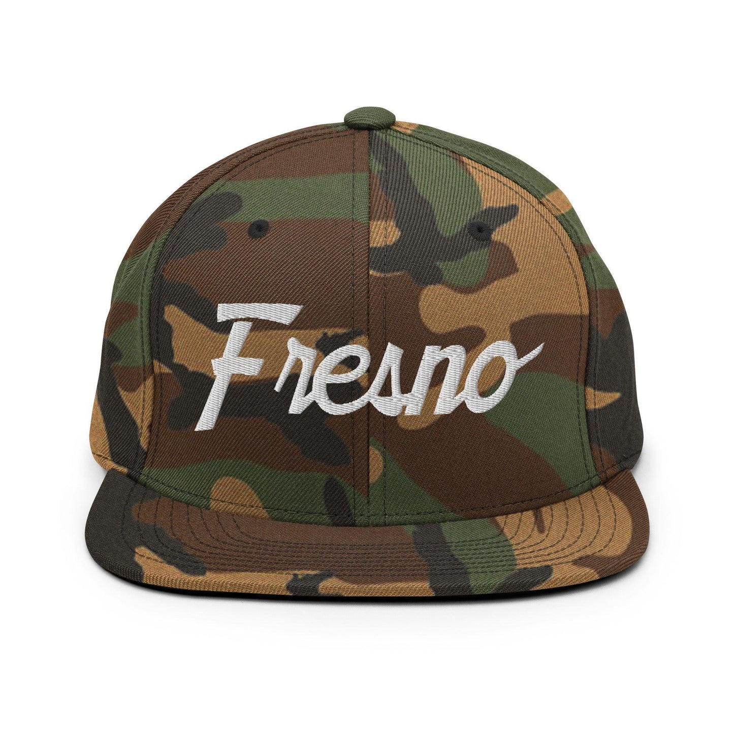 Fresno Script Snapback Hat Green Camo