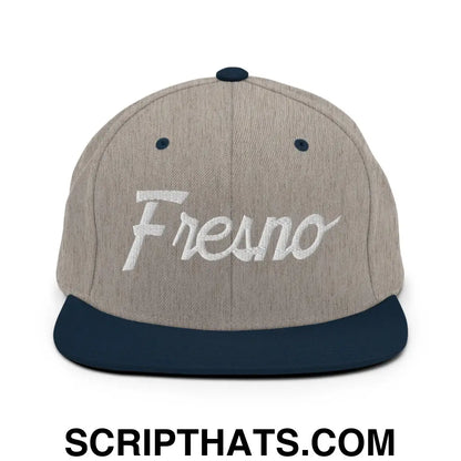 Fresno Script Snapback Hat Heather Grey Navy