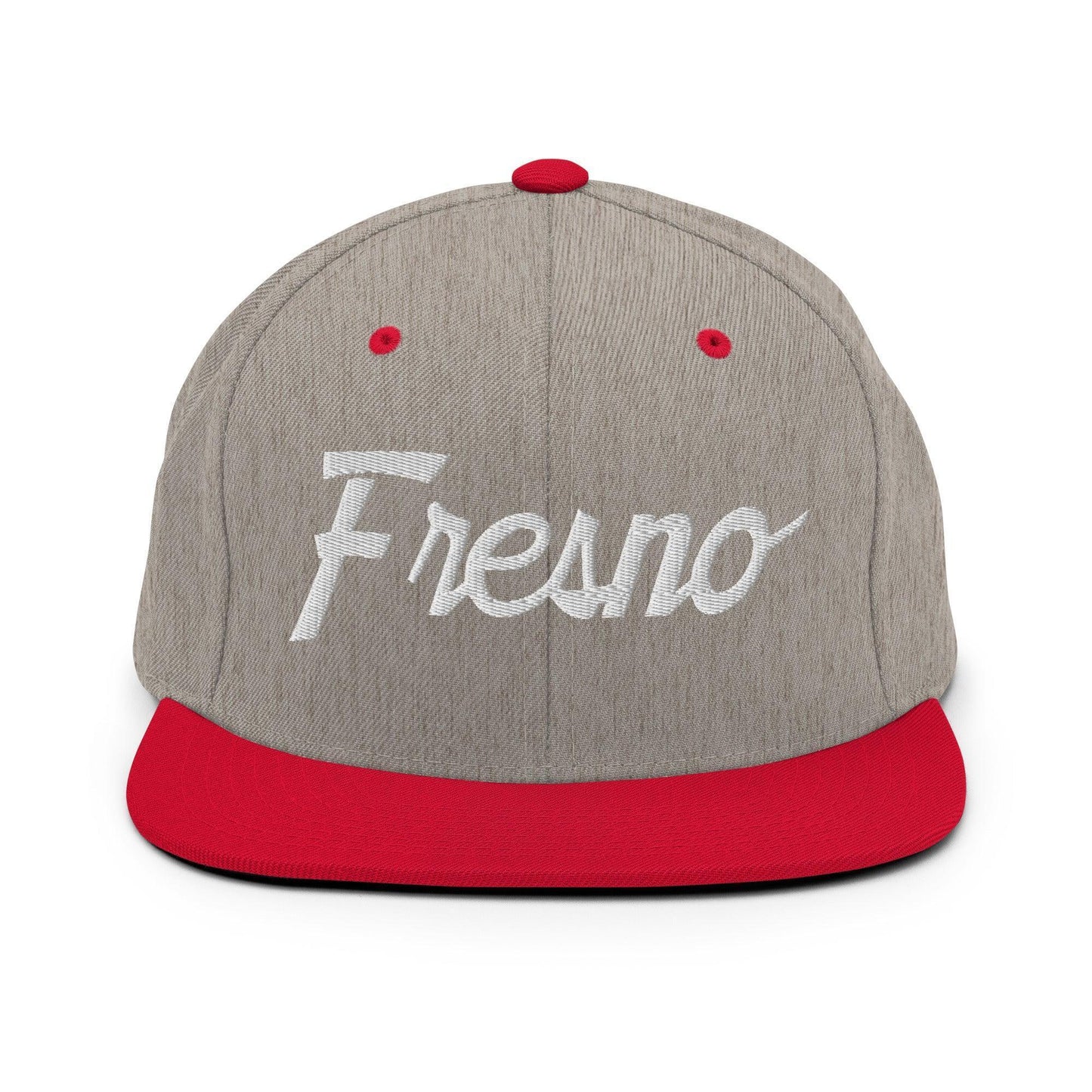 Fresno Script Snapback Hat Heather Grey Red