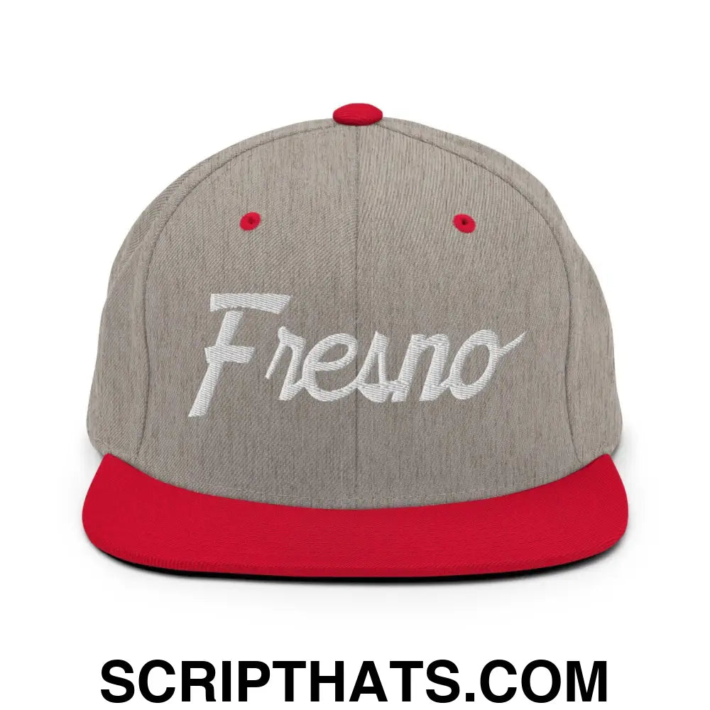 Fresno Script Snapback Hat Heather Grey Red