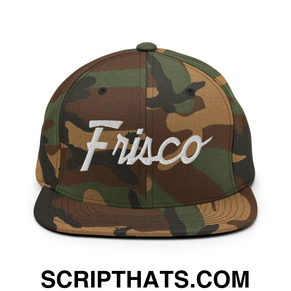 Frisco Script Snapback Hat Green Camo