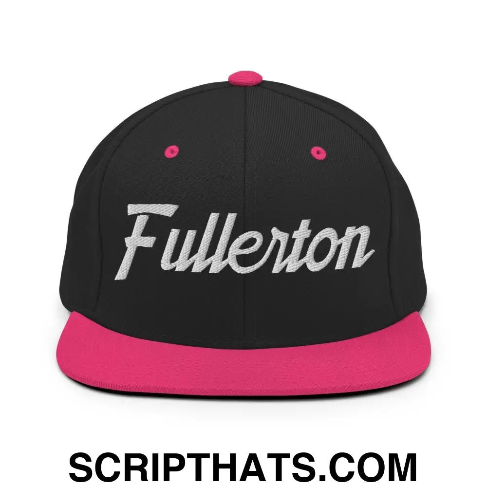 Fullerton Script Snapback Hat Black Neon Pink