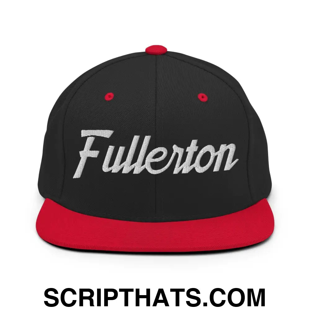 Fullerton Script Snapback Hat Black Red