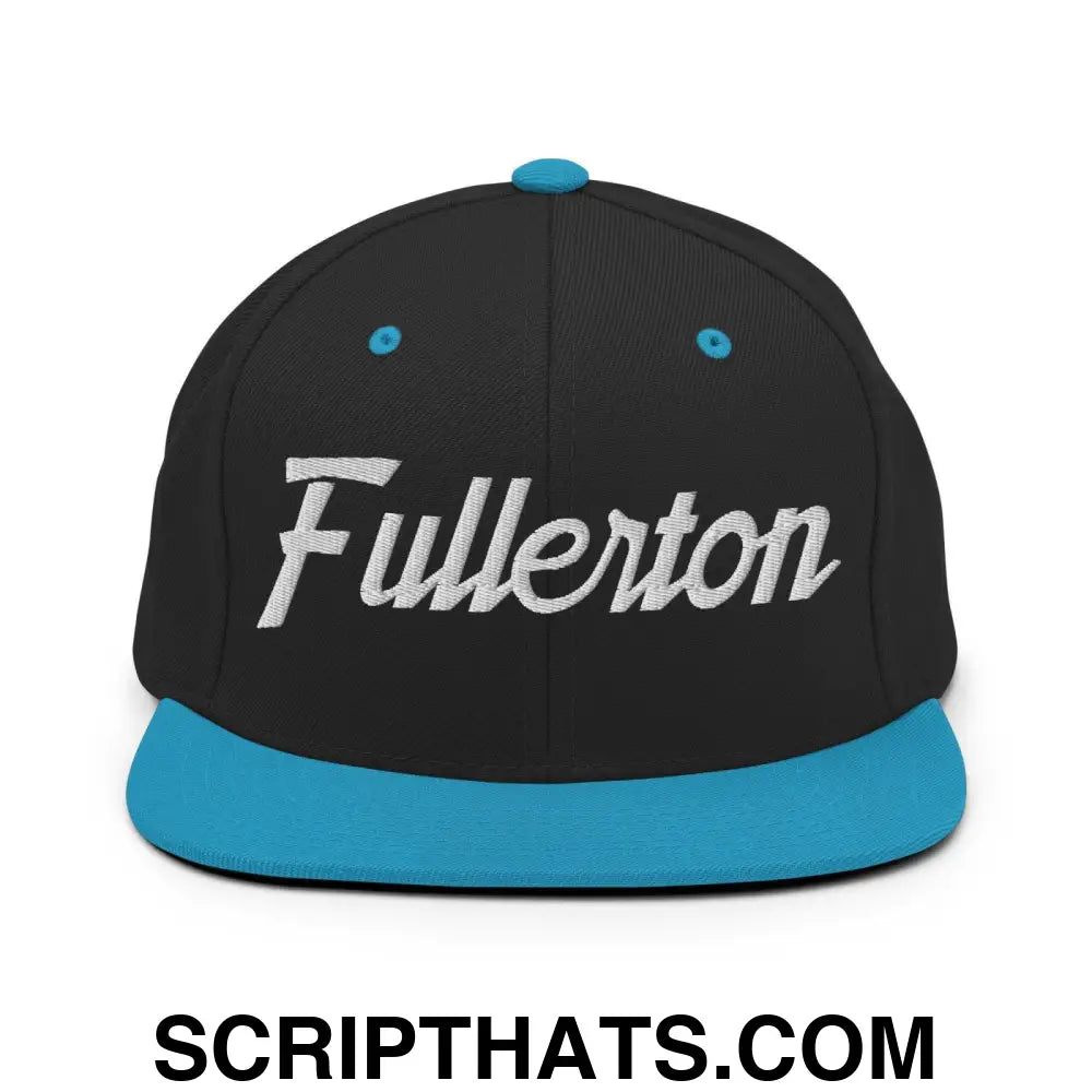 Fullerton Script Snapback Hat Black Teal