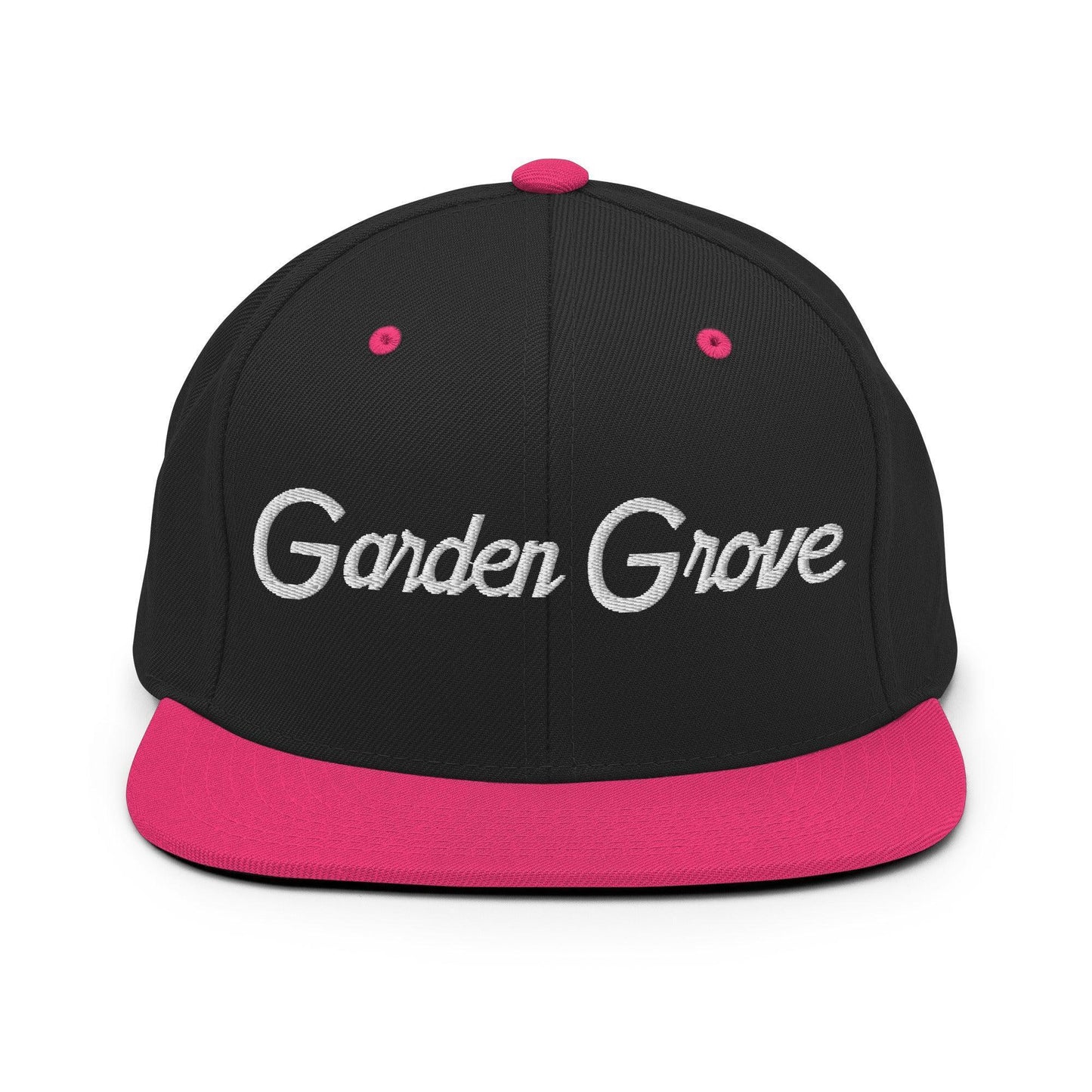 Garden Grove Script Snapback Hat Black Neon Pink