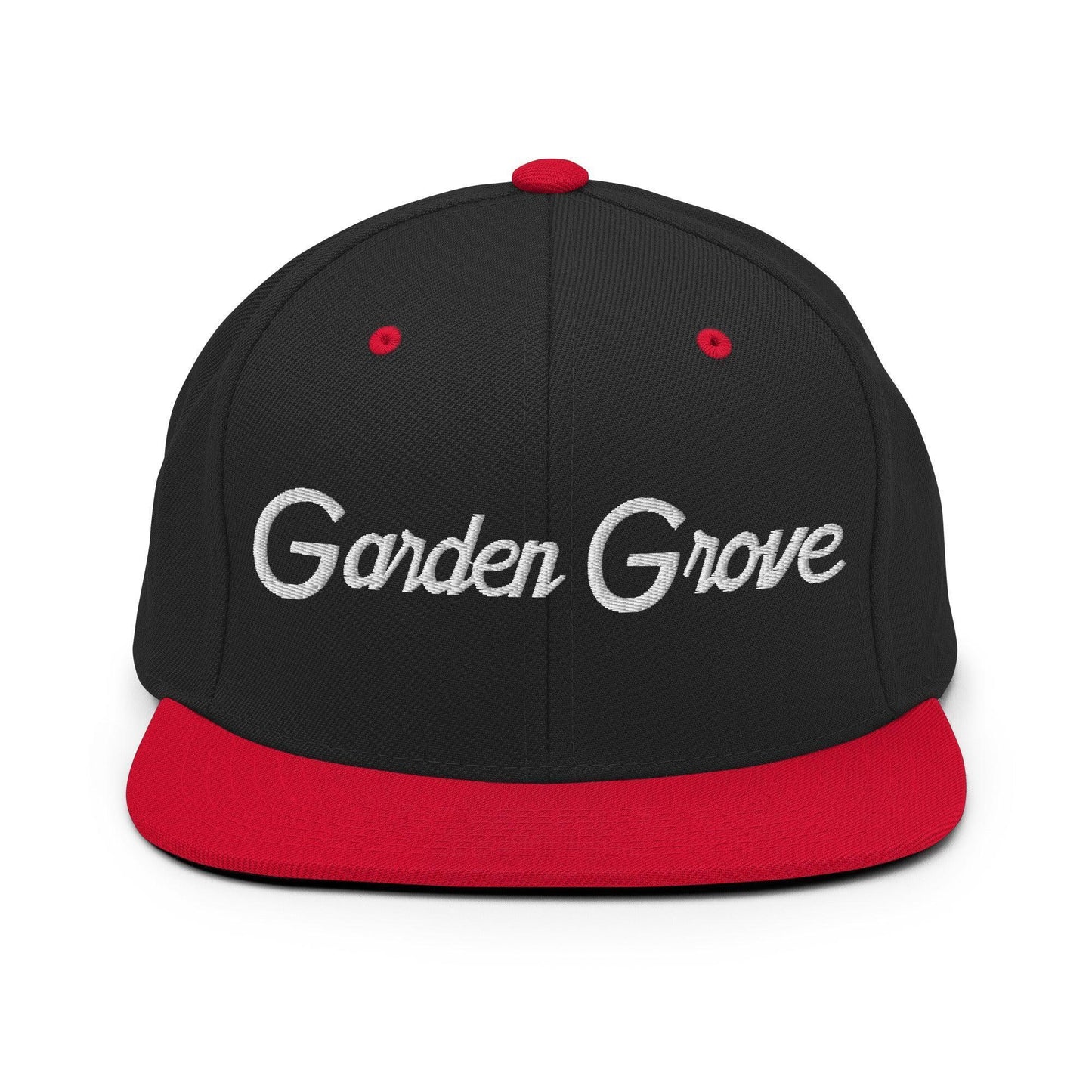 Garden Grove Script Snapback Hat Black Red