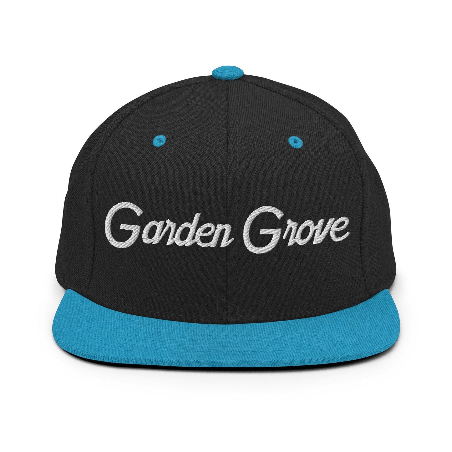 Garden Grove Script Snapback Hat Black Teal