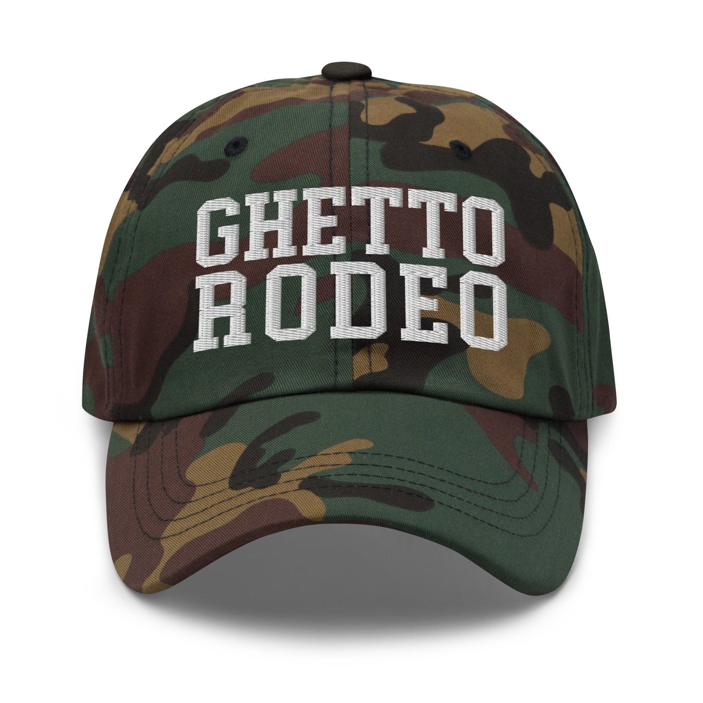 Ghetto Rodeo Varsity Letterman Block Dad Hat Green Camo