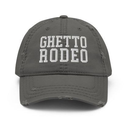 Ghetto Rodeo Varsity Letterman Block Distressed Dad Hat Charcoal Grey