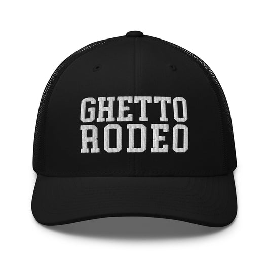 Ghetto Rodeo Varsity Letterman Block Retro Trucker Hat Black