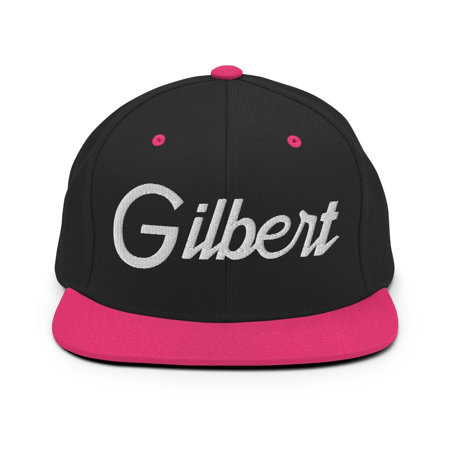 Gilbert Script Snapback Hat Black Neon Pink