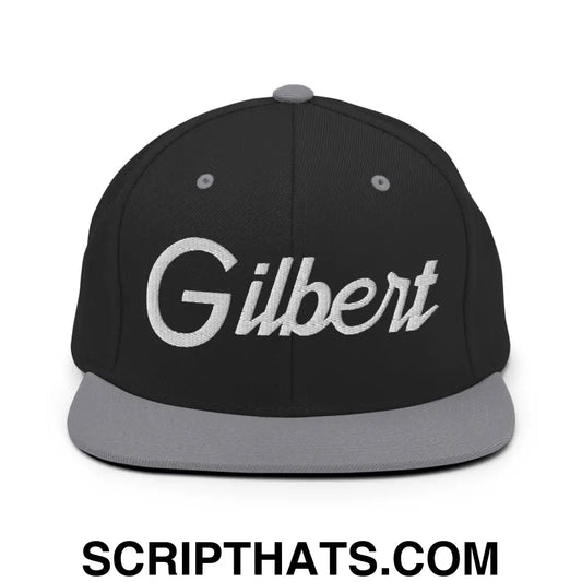 Gilbert Script Snapback Hat Black Silver