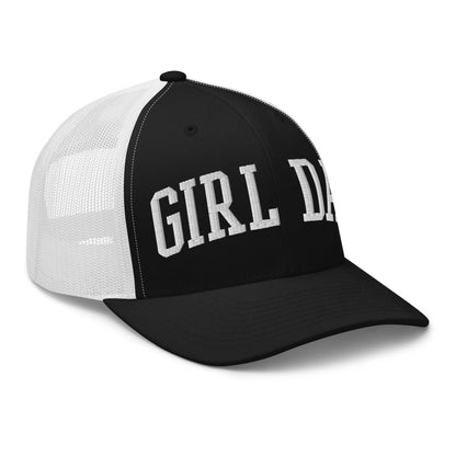 Girl Dad Varsity Letterman Embroidered Mesh Trucker Hat Black White