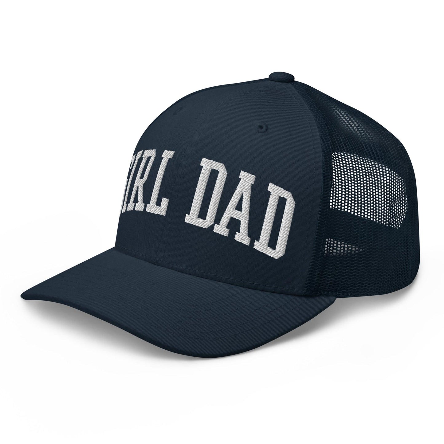 Girl Dad Varsity Letterman Embroidered Mesh Trucker Hat Navy