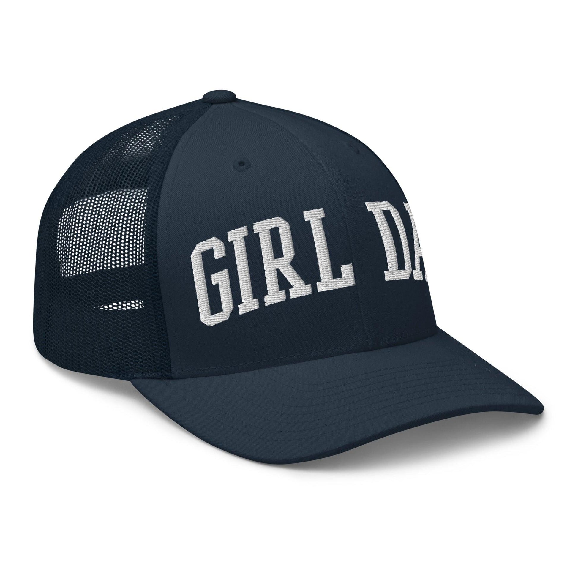 Girl Dad Varsity Letterman Embroidered Mesh Trucker Hat Navy