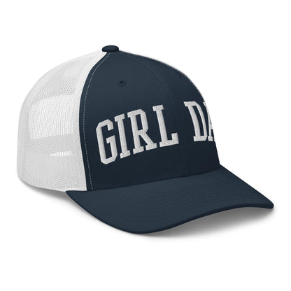 Girl Dad Varsity Letterman Embroidered Mesh Trucker Hat Navy White