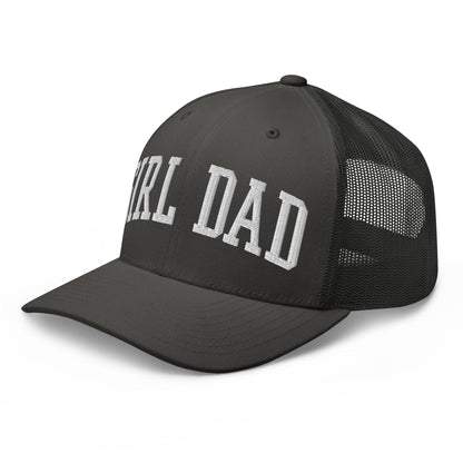 Girl Dad Varsity Letterman Embroidered Mesh Trucker Hat Charcoal