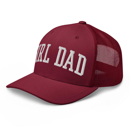 Girl Dad Varsity Letterman Embroidered Mesh Trucker Hat Cranberry