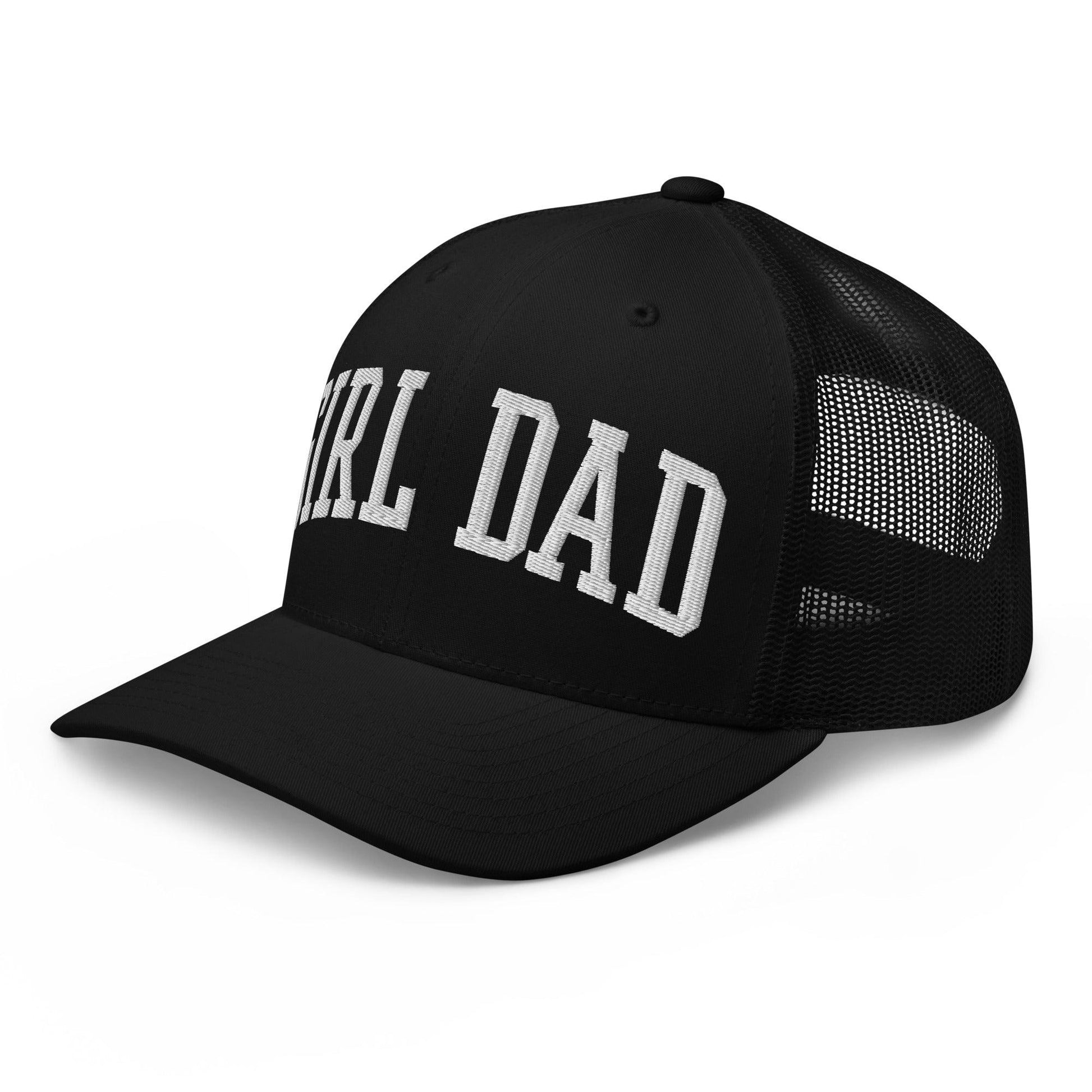 Girl Dad Varsity Letterman Embroidered Mesh Trucker Hat Black