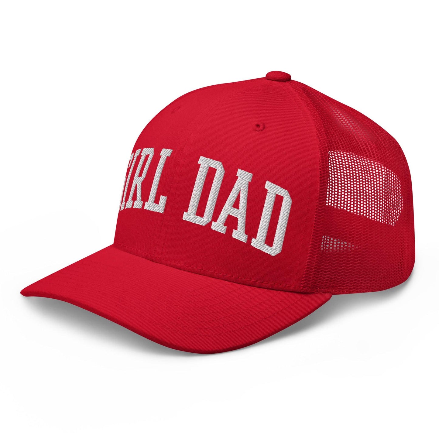 Girl Dad Varsity Letterman Embroidered Mesh Trucker Hat Red