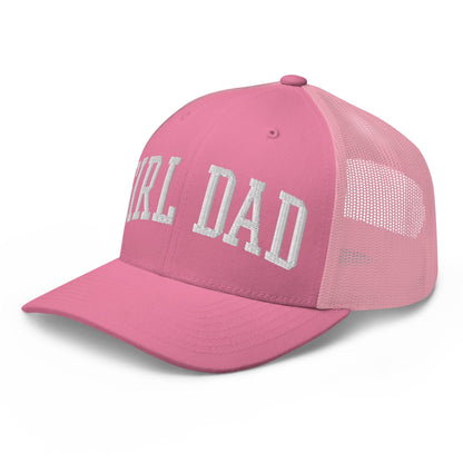 Girl Dad Varsity Letterman Embroidered Mesh Trucker Hat Pink