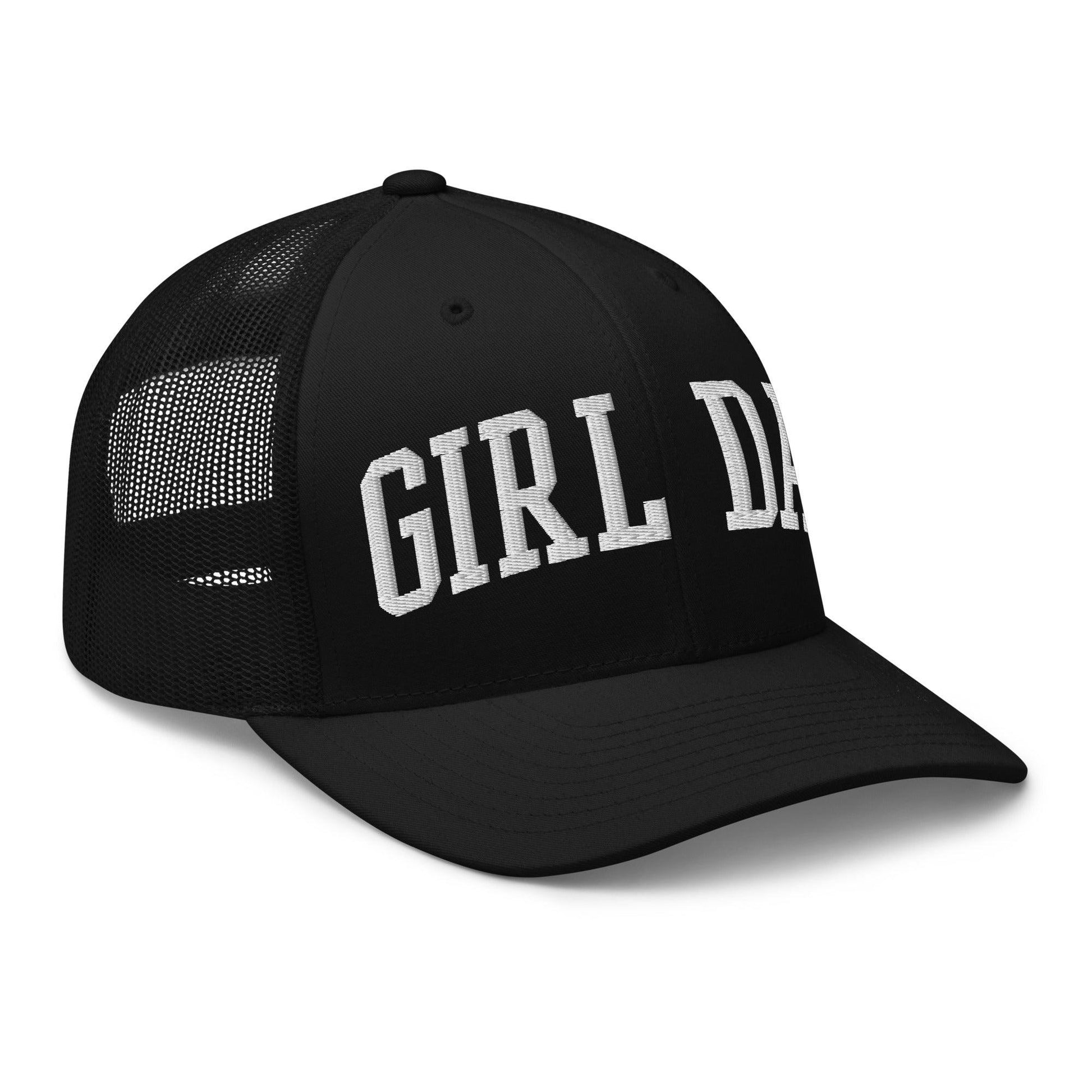 Girl Dad Varsity Letterman Embroidered Mesh Trucker Hat Black