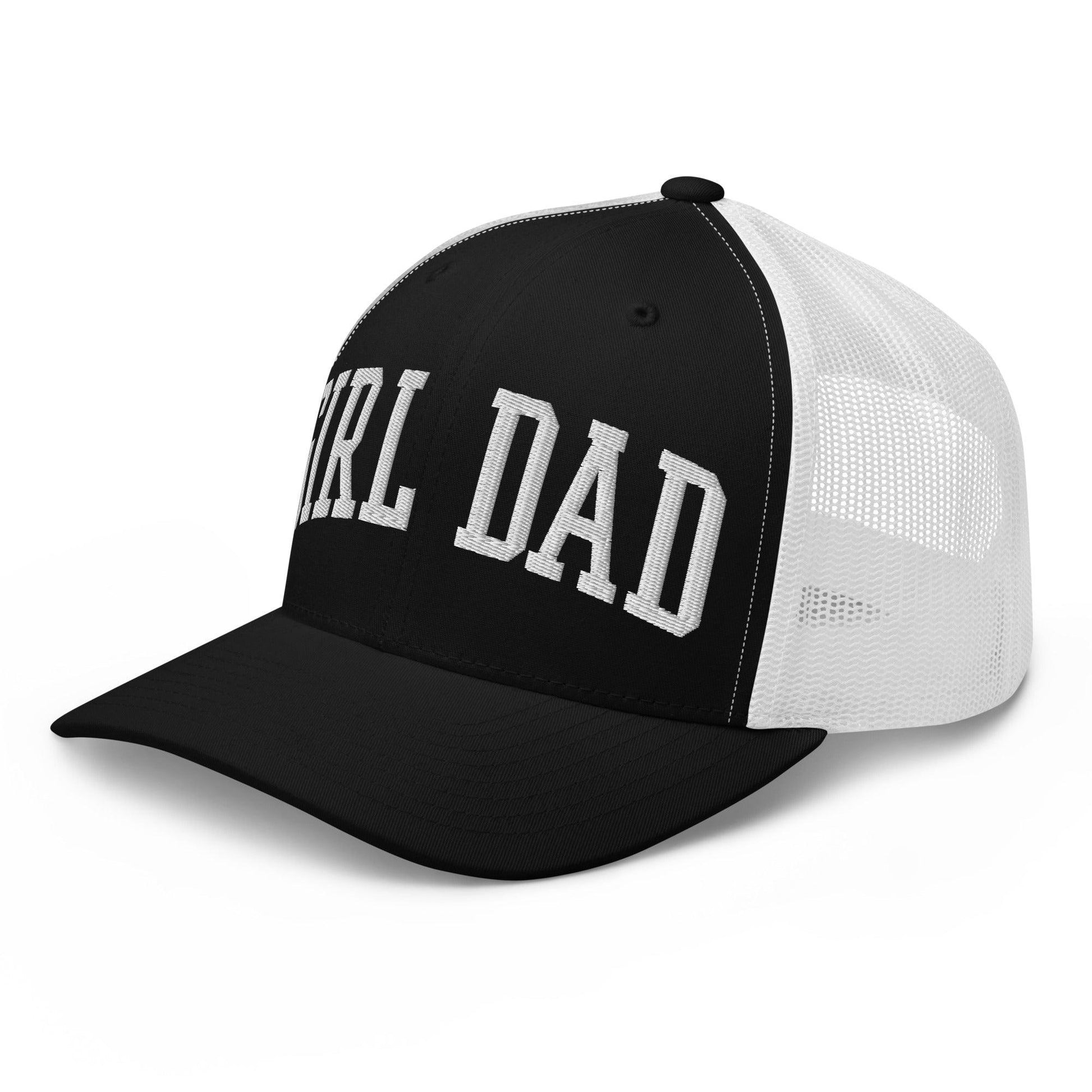 Girl Dad Varsity Letterman Embroidered Mesh Trucker Hat Black White