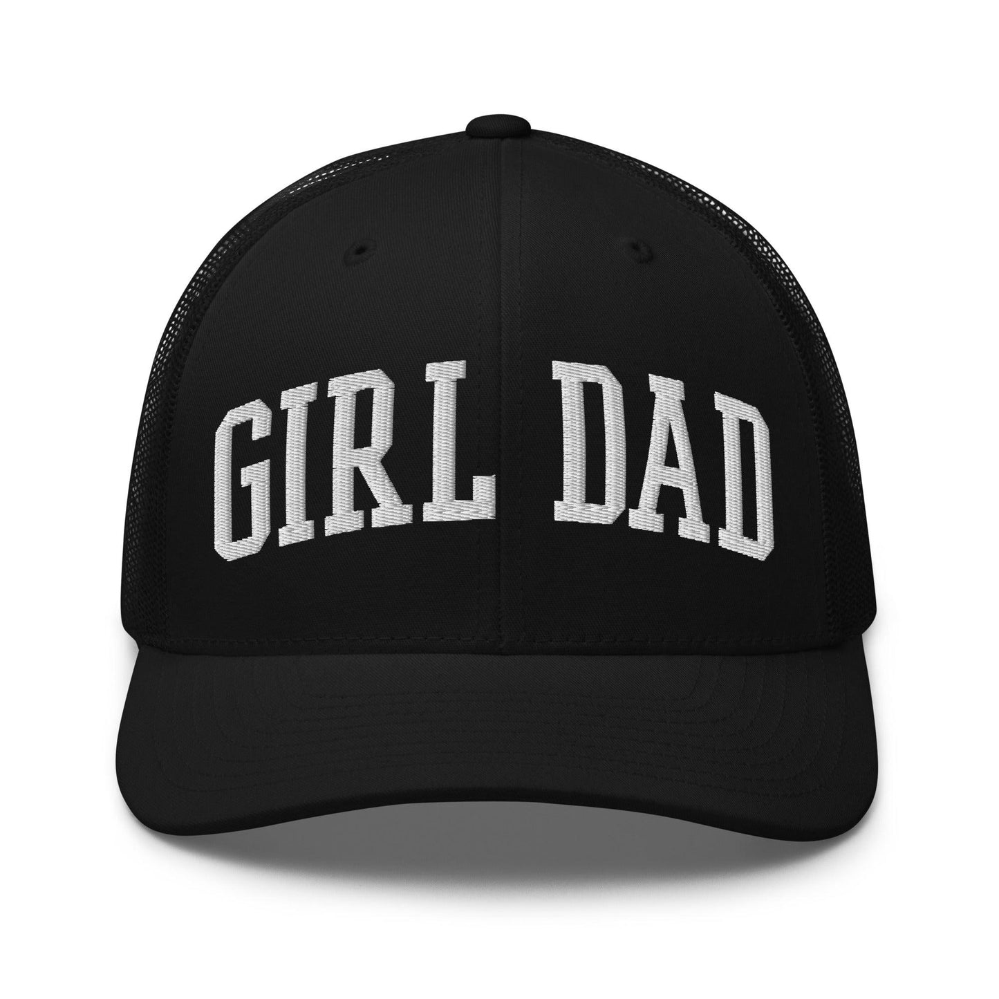 Girl Dad Varsity Letterman Embroidered Mesh Trucker Hat Black