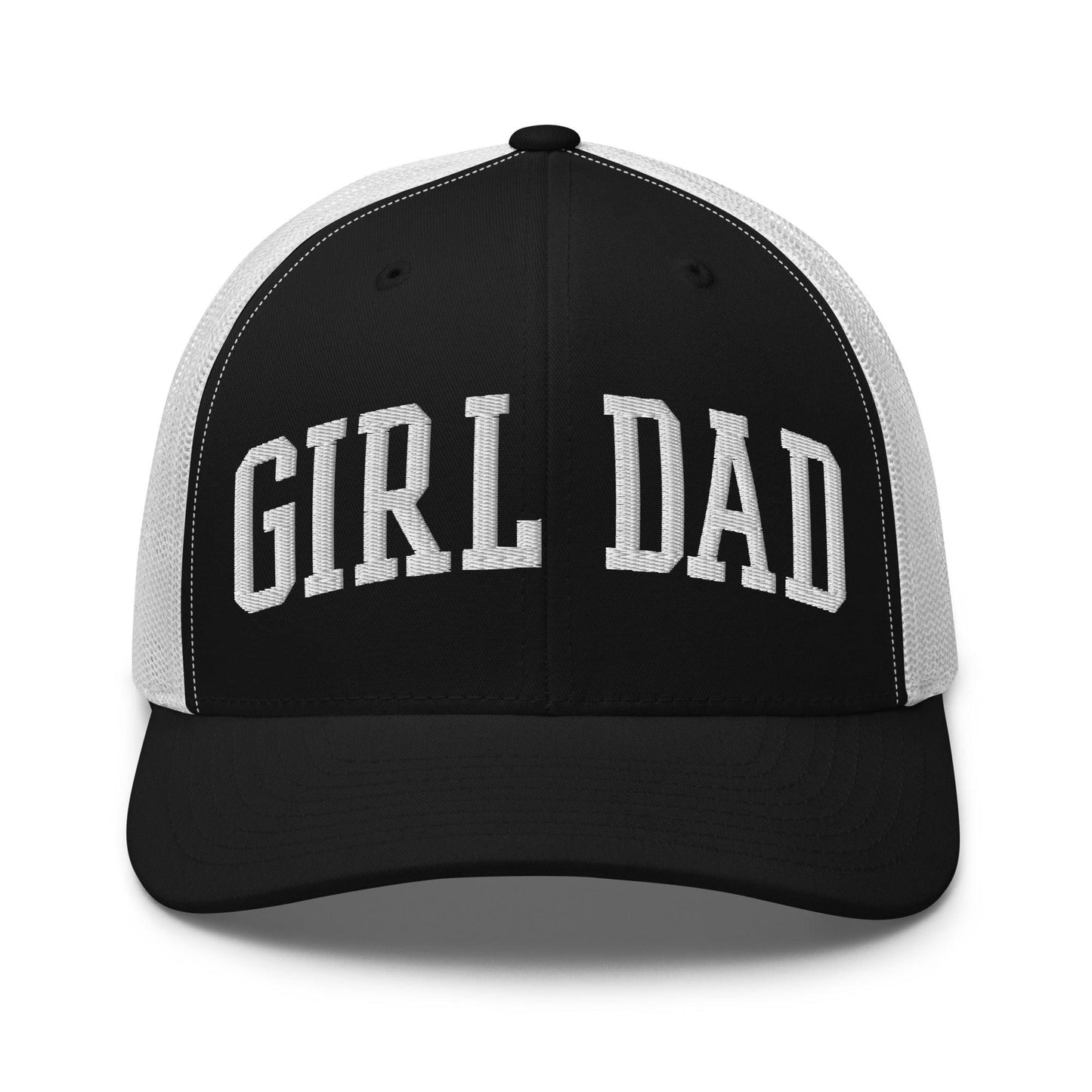 Girl Dad Varsity Letterman Embroidered Mesh Trucker Hat Black White