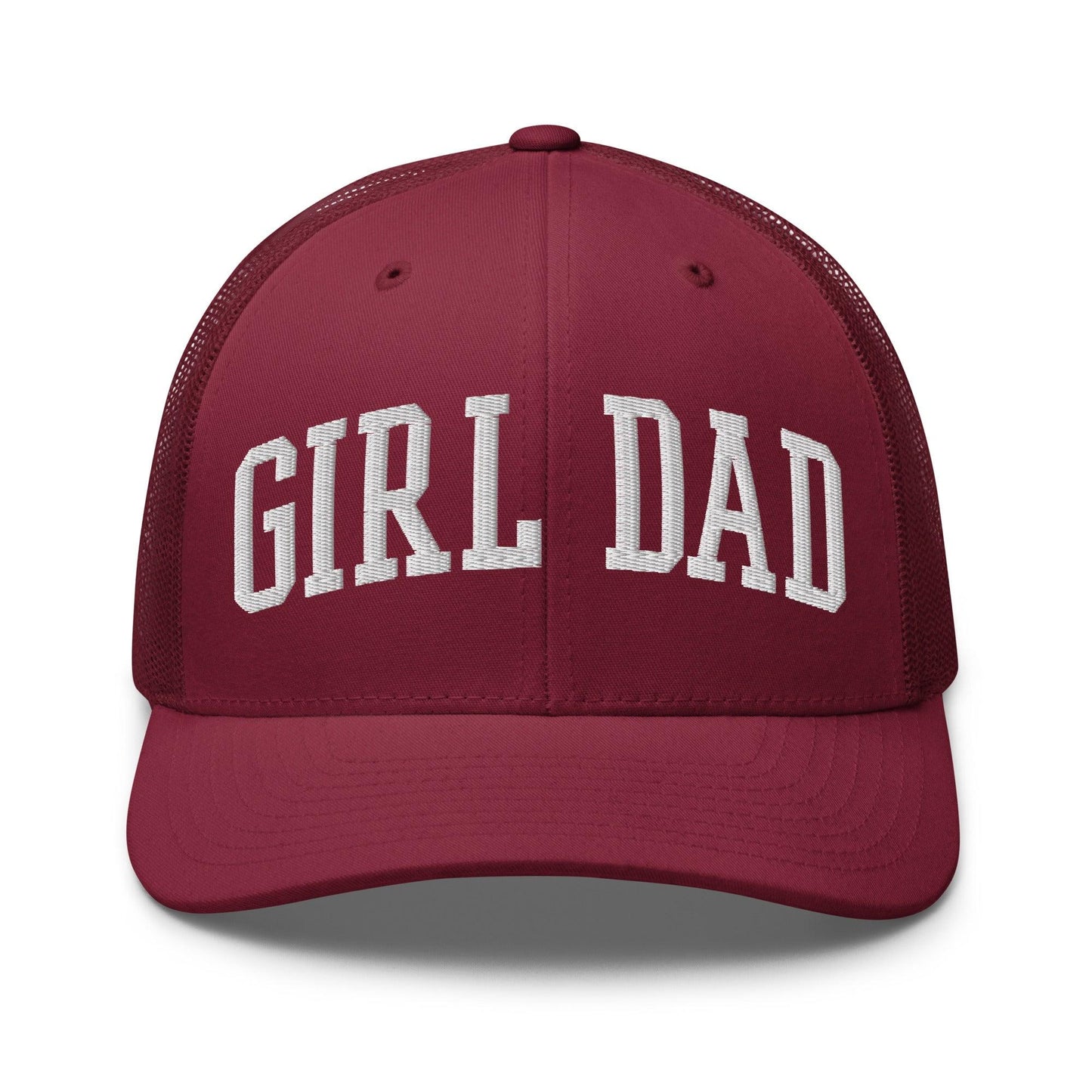 Girl Dad Varsity Letterman Embroidered Mesh Trucker Hat Cranberry