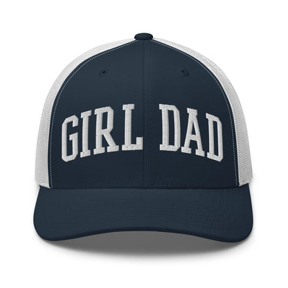 Girl Dad Varsity Letterman Embroidered Mesh Trucker Hat Navy White