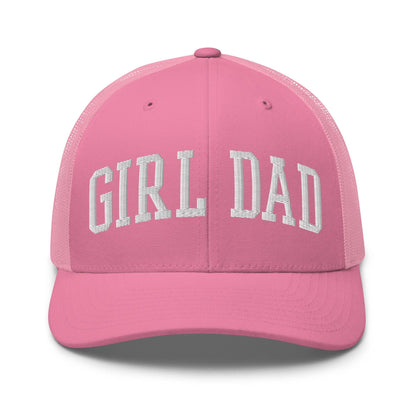 Girl Dad Varsity Letterman Embroidered Mesh Trucker Hat Pink