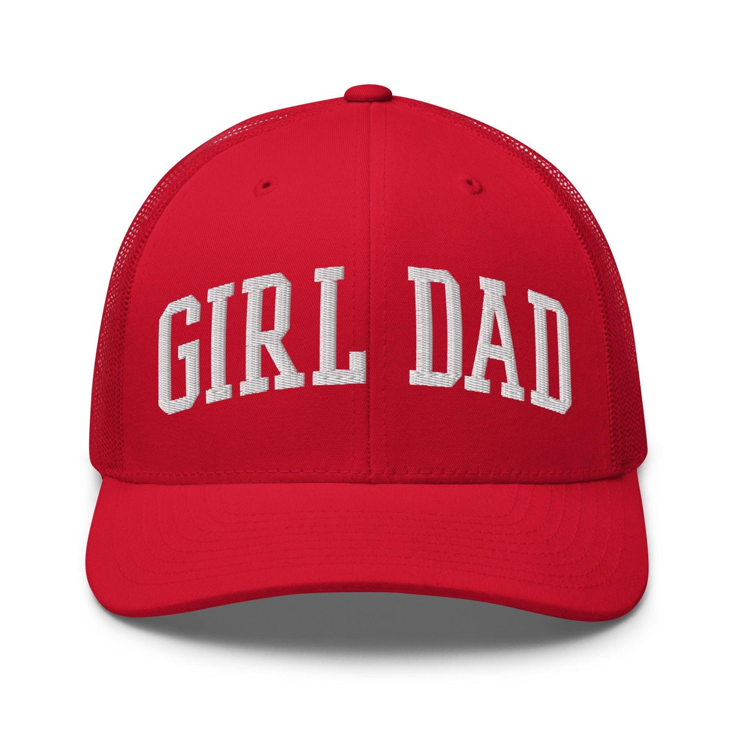 Girl Dad Varsity Letterman Embroidered Mesh Trucker Hat Red