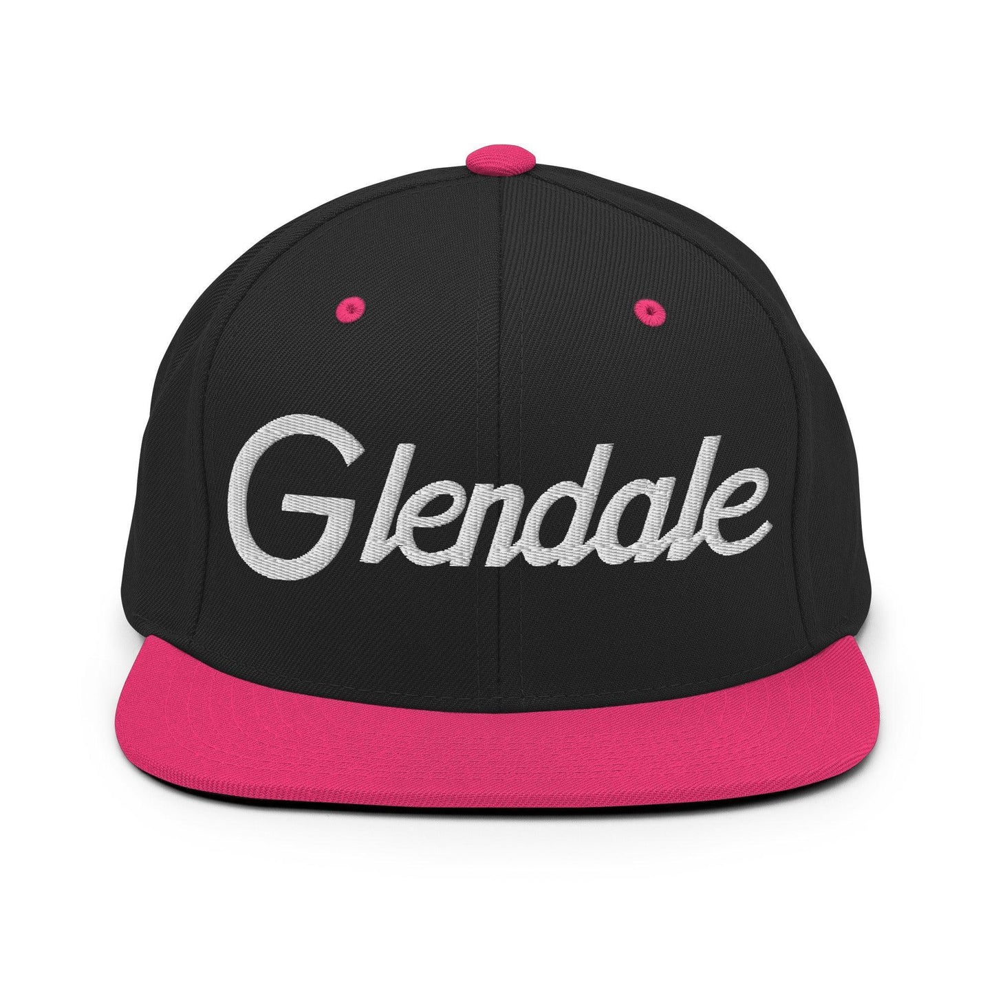 Glendale Script Snapback Hat Black Neon Pink