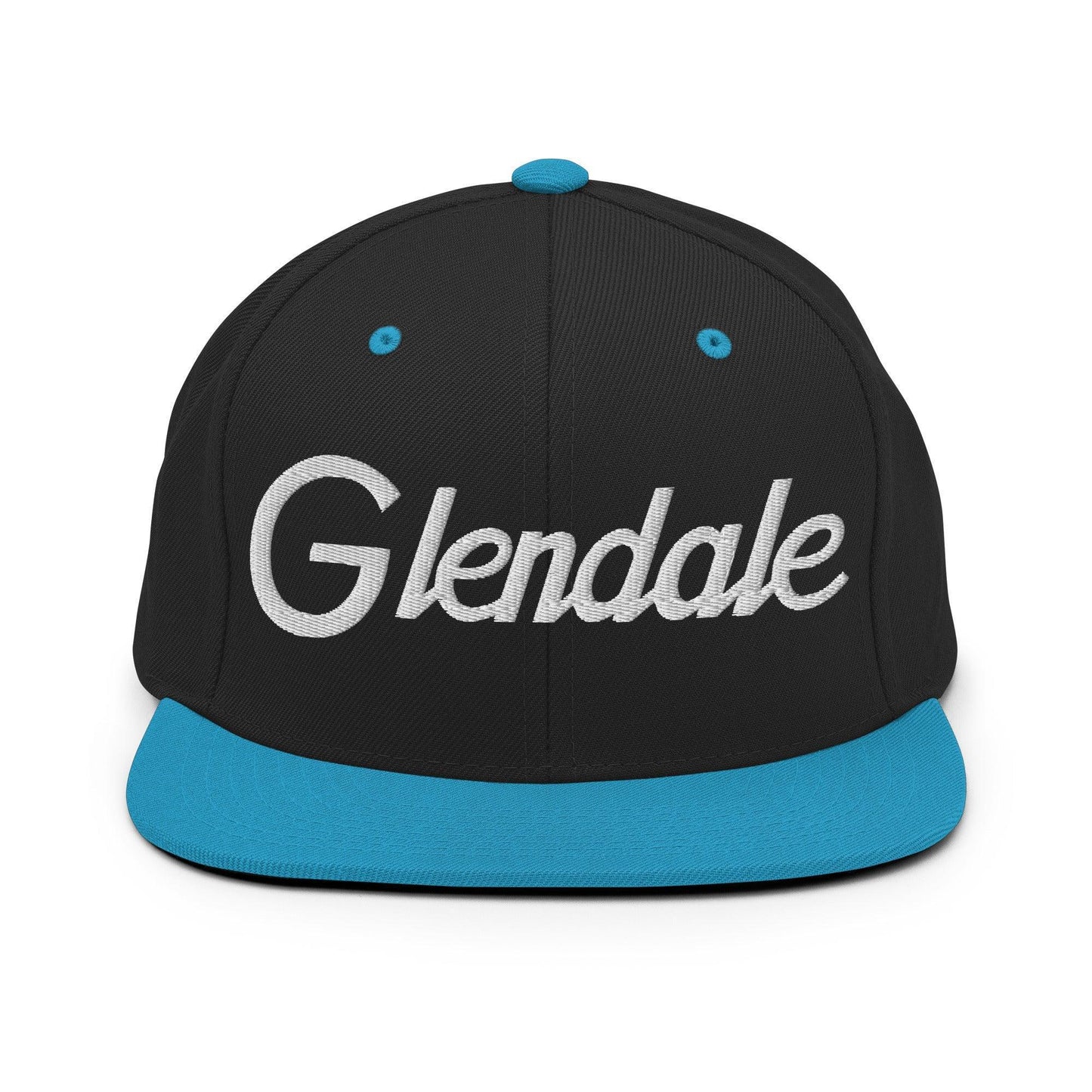 Glendale Script Snapback Hat Black Teal