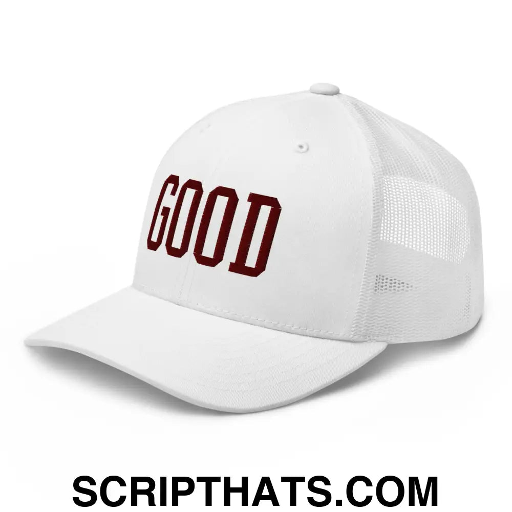 Good Texas Varisty Letterman Block Retro Trucker Hat White