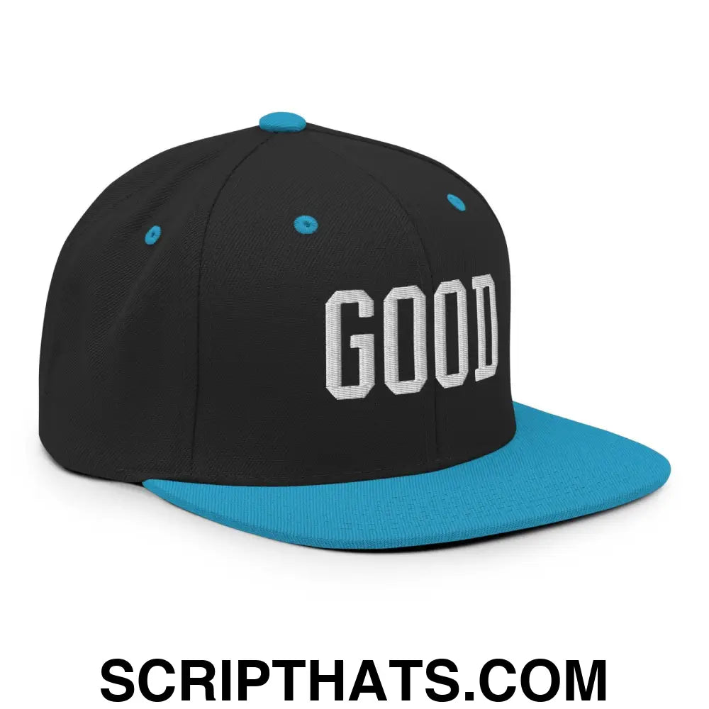 Good Varisty Letterman Block Snapback Hat Black Teal