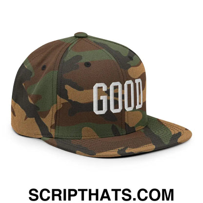 Good Varisty Letterman Block Snapback Hat Green Camo