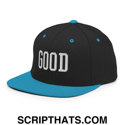 Good Varisty Letterman Block Snapback Hat Black Teal